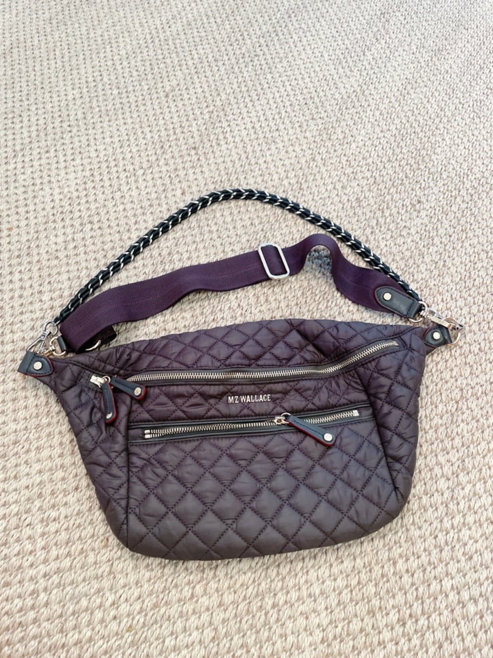 MZ Wallace Quilted Crossbody Bag in Plum